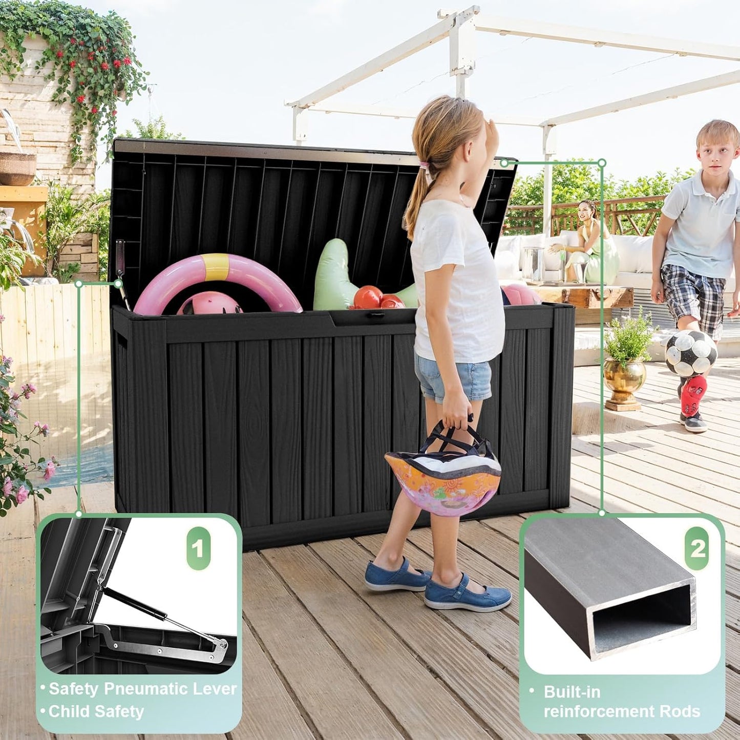 DRATO 80 Gallon Large Deck Box, Outdoor Storage Box for Patio Furniture, Patio Cushions, Gardening Tools, Pool Supplies 480lbs Weight Capacity,Waterproof Resin Storage Boxes