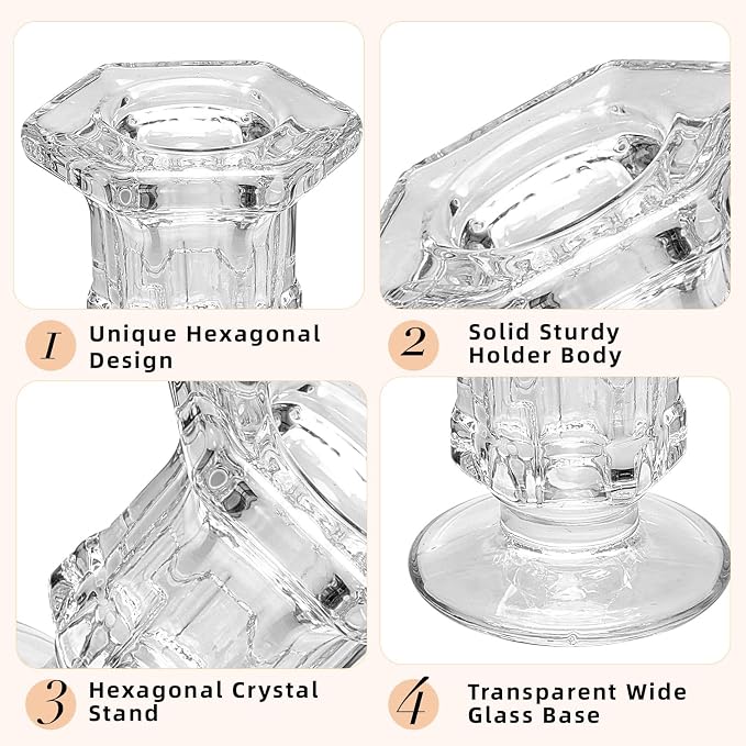 CHILL RECIPE Hurricane Glass Candle Holders-Set of 6 Tall Taper Candle Holder with 14” Tall Clear Cylinder Covers for Wedding Table Centerpiece Home Decor (Diamond Base+Clear Chimney)