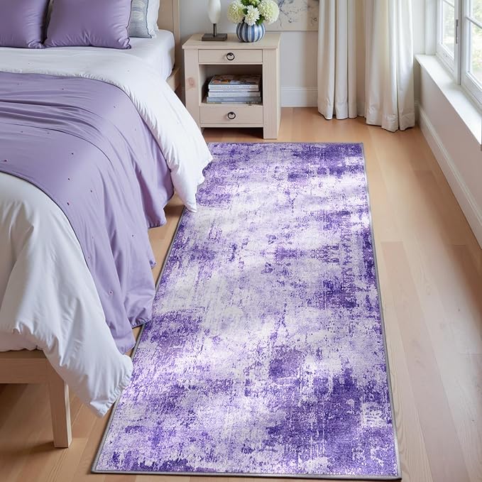 RELEANY Washable Area Rugs 2'x6' Non-Slip Modern Abstract Soft for Living Room Entryway Bedroom Nursery, Print Pattern, Purple Gray Pink White