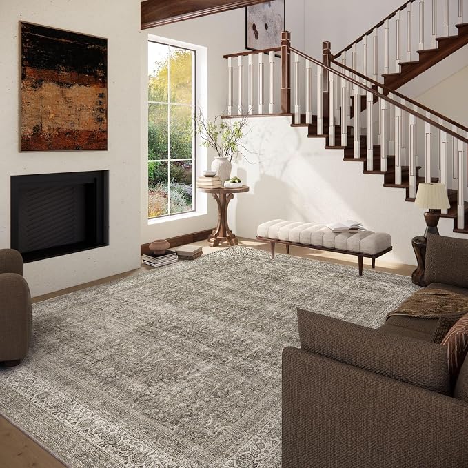 palohom 10x14 Area Rug Washable Rugs: Living Room Rug Stain Resistant Non Slip Low Pile Faux Wool Soft Large Area Rugs for Bedroom Farmhouse Dining Room Under Table Nursery Home Office Indoor