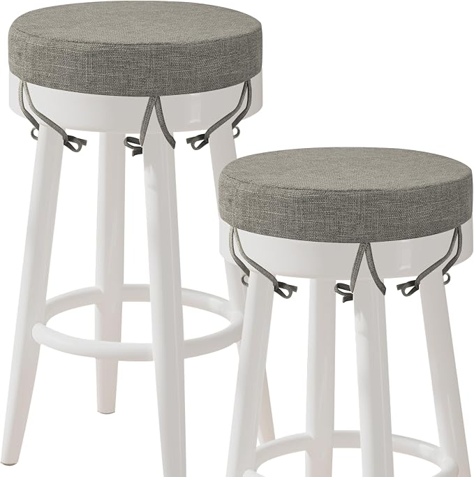 AddGrace Round Bar Stool Cushions with Ties Set of 2 Non Slip Seat Cushions 12x12 Inch Washable Chair Pads Removable Washable Cover Light Gray