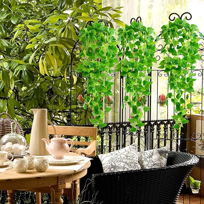 ZFProcess Artificial Hanging Plants, 2PCS Artificia Green Vines Bouquet Hanging Plants 2.9 ft Fake Ivy Vine for Patio Home Bedroom Wedding Indoor Outdoor Wall Summer Decor(Green)