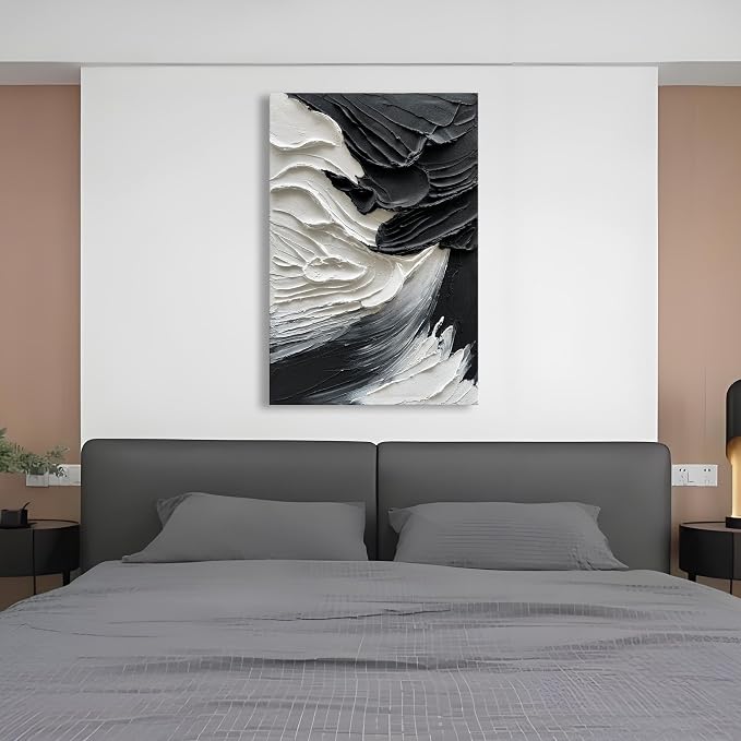 36x24 inch Hand-Painted White and Black Abstract Art Modern Home Office Wall Decorative Art