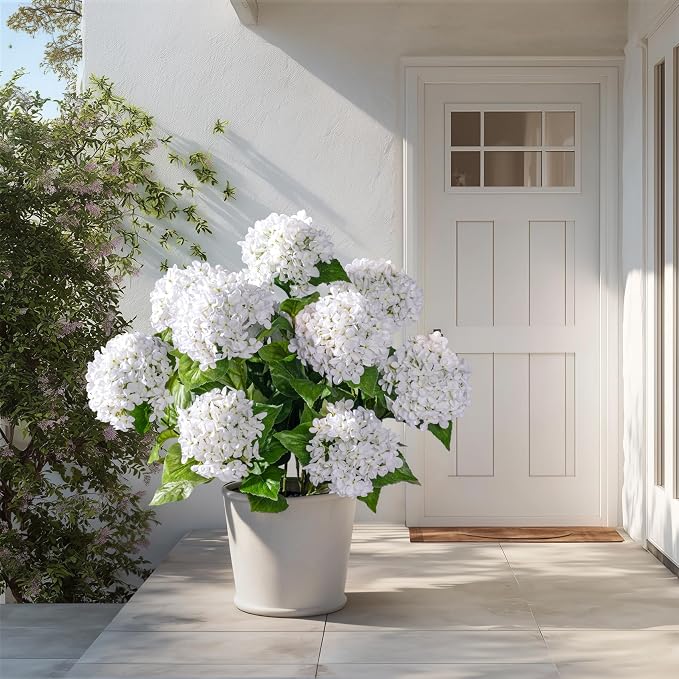 2 Pack Artificial Plants UV Resistant Faux Hydrangea Tree Indoor Outdoor Realistic Floor Plants Large Faux Plastic plantas Fake Flowers Trees for Home Porch Garden Office Porch Patio Front Decor