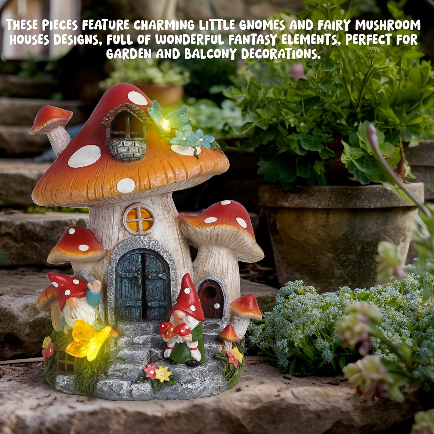 Hodao Spring Garden Mushroom Gnomes Decorations Mushroom House Ornaments Decor for Porch, Garden Yard Spring Lighting House for Outdoor Decor Birthday Gifts for Mom, Grandma,Women