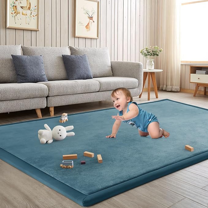 Baby Play Mat for Floor Nursery Rug Muscle Mat Area Rug Playroom Rug 74"x50" Playpen Mat Elastic Foam 1.3" Thick Crawling Mat for Babies,Toddlers, Infants, Kids,Indigo