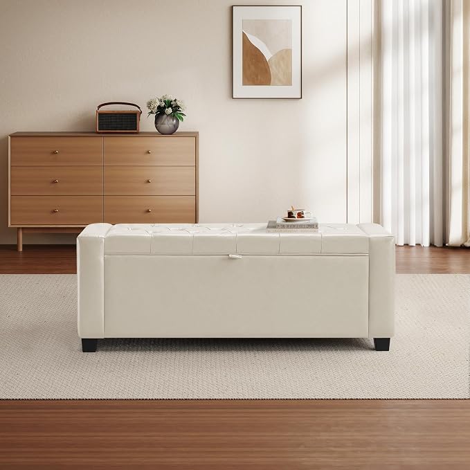 GRAINELL 42.13” Storage Ottoman Bench, Upholstered Tufted Bedroom Bench with Storage, End of Bed Storage Bench for Living Room & Entryway, 350 lb Capacity
