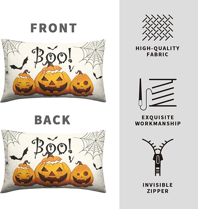 Happy Halloween Lumbar Pillow Covers 12x20 Set of 2 Pumpkin Bat Spider Web Waist Throw Pillow Covers Boo Pillow Halloween Rectangular Pillow Case for Home Decor Couch Outdoor