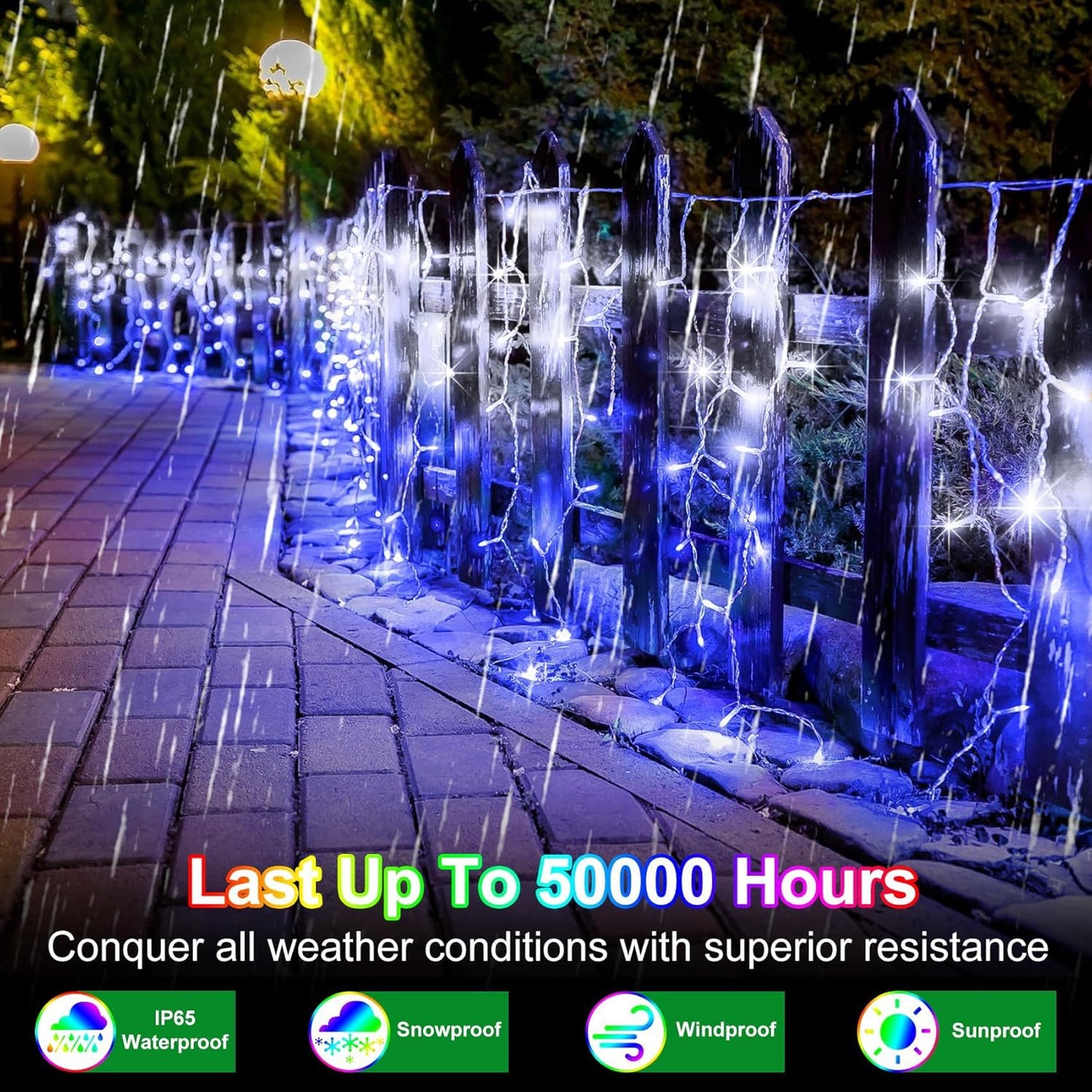 1620 LED Christma Lights with 360 Drops, 164ft Outdoor Hanging lights with 8 Modes & Timer Memory, Outsite Waterproof Curtain String Lights for Front House Fence Tree Holiday Decorations Blue & White