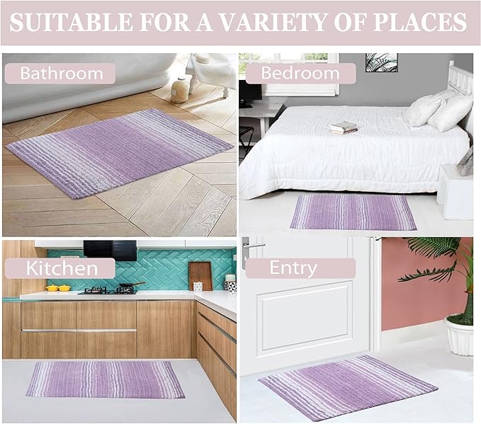 Home Weavers 100% Cotton Gradiation Collection Bathroom Décor | Washable Rug | Bathroom Mat | Kitchen Mat | Bathroom Rug Set | Bath Mat Set | Bath Floor Mat Non Slip, 5 Piece Set with Contour, Purple