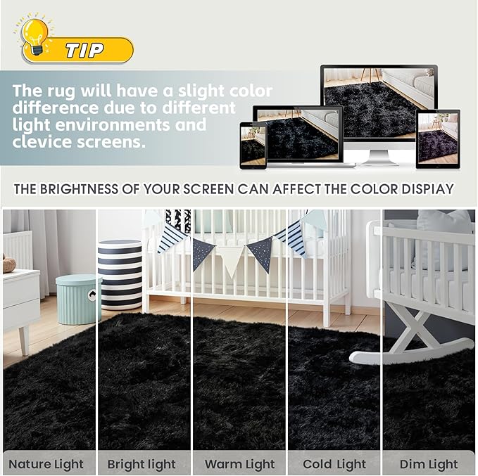 5x7 Area Rug for Living Room, Ultra Soft Fluffy Shag Rugs for Bedroom, Non-Slip Large Fuzzy Plush Rug Indoor Floor Carpet for Nursery Kids Office Dorm Modern Decor, Black