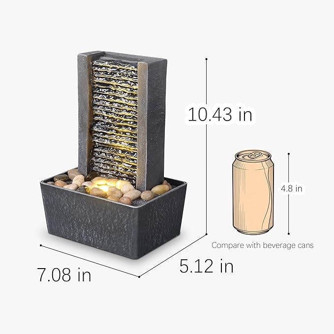 House Decorative Indoor Fountain Meditation Gurgling Water Fountain,Women Gift for Mom, Home/Office Decor with Led Light/Cobbles(180041A)