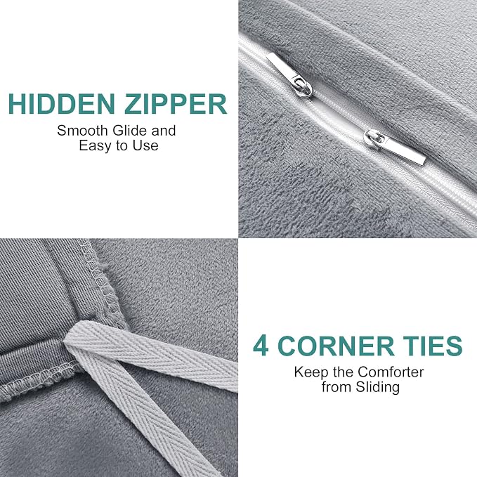 Fluffy Plush Duvet Cover Set Twin Size, Luxury Ultra Soft Velvet Fuzzy Comforter Cover Bed Sets 3Pcs(1 Faux Fur Duvet Cover + 1 Pillow Cases + 1 Pillow Cover) Zipper Closure (Twin, Light Gray)