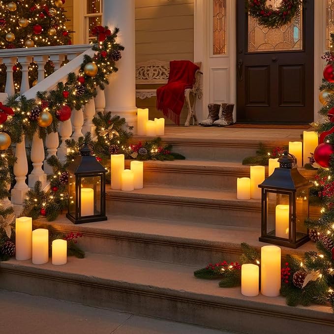 10" 12" 14" x 5" Extra Large Waterproof Outdoor Flameless Candles Battery Operated LED Pillar Candles for Indoor Outdoor Lanterns, Off White, Long Lasting, Set of 3