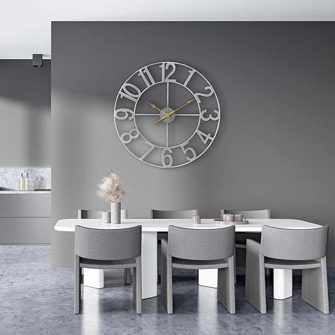 Sorbus Large Wall Clock for Living Room Decor - Wall Clock for Kitchen - 24 inch Big Wall Clock Decorative - Metal Wall Art - Analog Large Clock for Bedroom, Home, Kitchen, Office, Wall Decor (Silver)