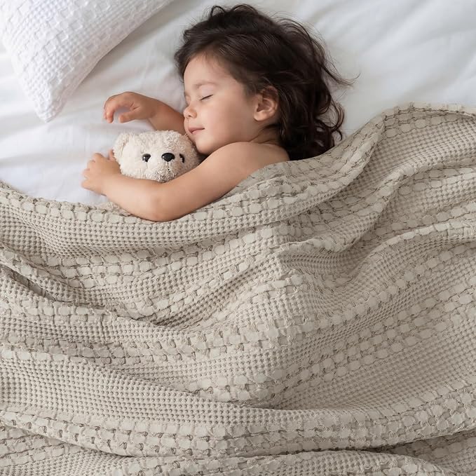 PHF 100% Cotton Waffle Blanket King Size for Bed, Lightweight Breathable and Soft for Summer, Luxury Aesthetic Waffle Weave Blanket for Home Decor & Gifts for Women, 108"x90", Pearl Gray