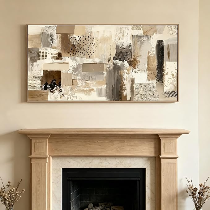 The Mode Art Abstract Wall Art Neutral Earthy Tones Canvas Prints with Mixed Textures Modern Framed Gallery Art for Living Room Bedroom Contemporary Boho & Industrial Decor 30x58inch