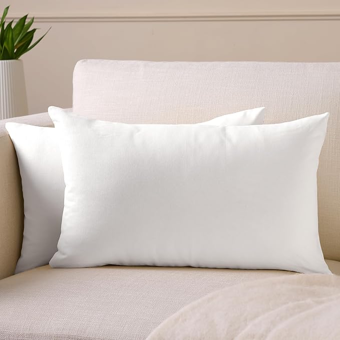 Encasa XO Throw Pillow Covers 12x20 in Set of 2 White | No Inserts | Cotton Pillow Covers for Living Room, Bed, Sofa, Couch | Decorative Cushion Covers with Improved Zipper