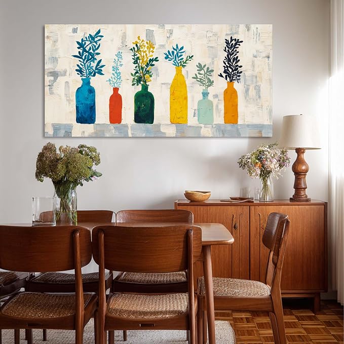 Ggaafet Bright Colorful Botanical Wall Art for Living Room Canvas Oil Painting Prints Beautiful Boho Vase Art Deco Modern Artwork Office Bedroom Family Dining Room Decor Extra Large