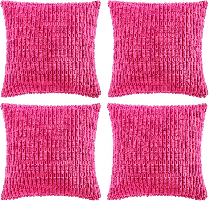 Fancy Homi 4 Packs Decorative Throw Pillow Covers for Living Room Couch Bed, Modern Farmhouse Boho Home Décor Accent Cushion Case, 18" x 18" (Pack of 4), Hot Pink