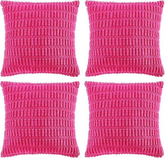 Fancy Homi 4 Packs Decorative Throw Pillow Covers for Living Room Couch Bed, Modern Farmhouse Boho Home Décor Accent Cushion Case, 18" x 18" (Pack of 4), Hot Pink