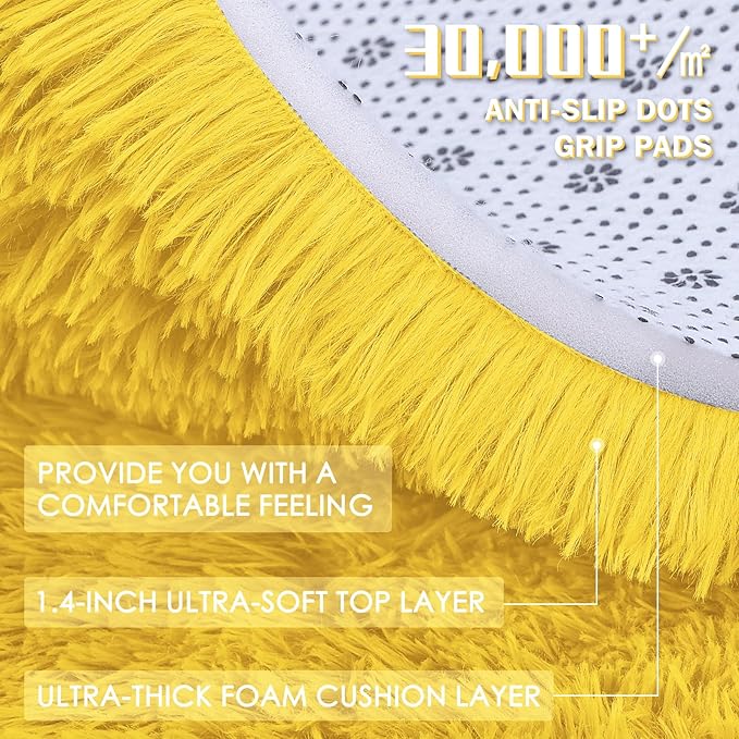 OLANLY 9x12 Machine Washable Large Area Rugs for Living Room, Bedroom, Soft Fluffy Shaggy Bedside Rug, Indoor Floor Carpet for Kids Girls and Boys, Dorms, Nursery, Home Decor Aesthetic, Yellow
