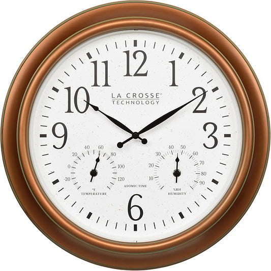 La Crosse Technology 404-59907-INT 18-inch Indoor/Outdoor Classic Antique Copper Atomic Analog Wall Clock