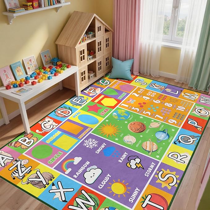 Kid Rug 5x7 Feet, ABC Rugs for Kids Playroom Educational Learn Alphabet Rug for Kids Room Preschool Nursery Bedroom Living Room Toddler Decor Mat