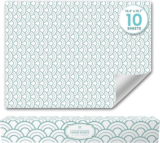 Fresh Linen Scented Drawer Liners for Dresser Drawers (10 Large Sheets, 19.7" x 14.4") - Non Adhesive Drawer Paper Liner for Bedroom Dresser & Closet Shelves by Linda’s Essentials