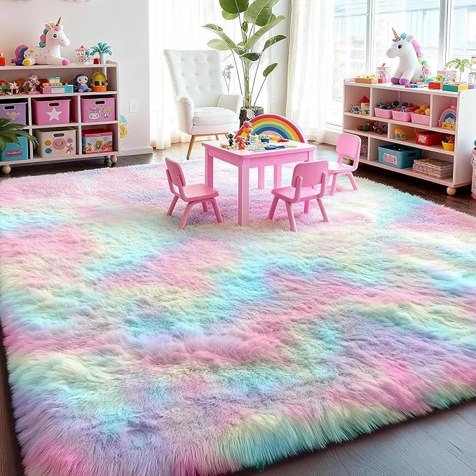 PAGISOFE Rainbow Rugs 6x9, Large Fluffy Soft Carpet,Plush Shaggy Rugs for Bedroom Girls,Kids Rooms,Fuzzy Nursery Rug for Baby's Toddler's Room, Clorful Rooms Decor for Teenage Pastel Kawaii Princess