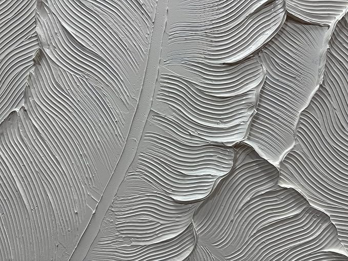 Art8YuQi Paintings - Contemporary Abstract Art leaf Oil Painting On Canvas Texture 3D White Painting Plantain Handmade Artwork Picture Canvas Wall Art Modern Home Decor living room Ready to Hang 24X48 inch