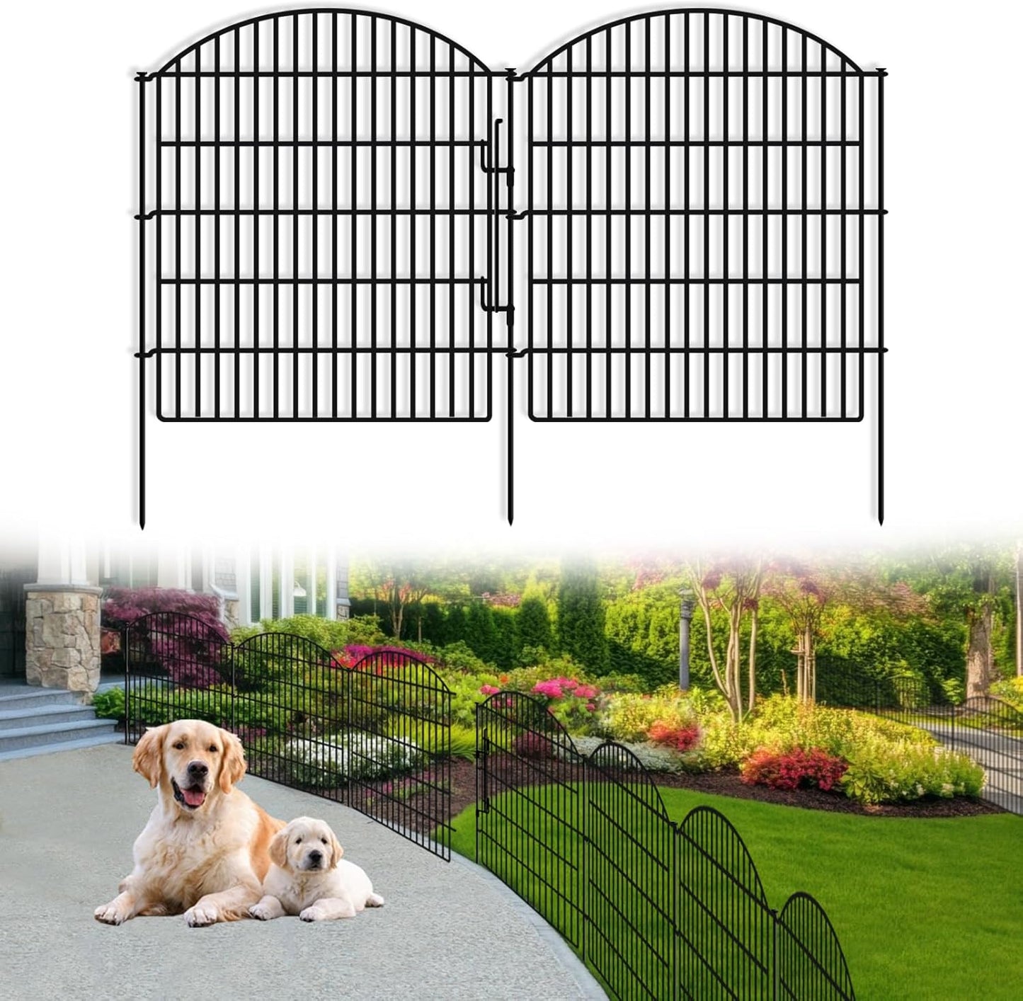 16 Panels Decorative Garden Fence with Lock, 33in (H) x 38.67ft (L) No Dig Dog Animal Barrier for Outdoor Yard, Rustproof Ground Stakes Metal Fencing for Yard, Patio, Flower Bed