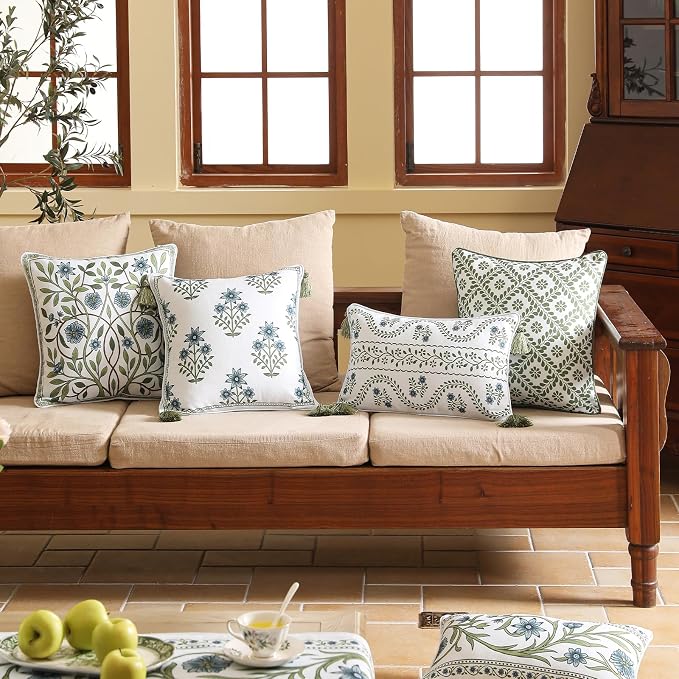 ISAENNE Designer Vintage Linen Throw Pillow Cover,20"x12"-Mosella D | French Elegant Rectangle Decor Pillow Cover,Concealed Zipper Design,Floral Pattern,Sofa,Bedroom,Living Room,Lounge Chairs