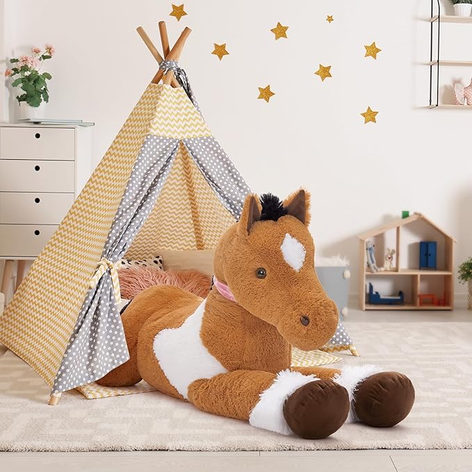 MaoGoLan Large Horse Stuffed Animal, Big Horse Plush Toy for Girl Boy, Ridable Stuffy Pony for Kid, Stuffed Pony Plush Pillow for Baby Shower, Easter Birthday Gifts, Party Favor Decor, 47 inches