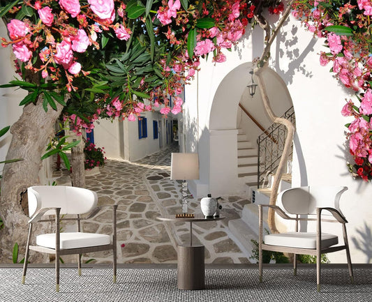Traditional Backalleys of Amorgos Greece Wall Mural Wallpaper for Bedroom 137" x 100"