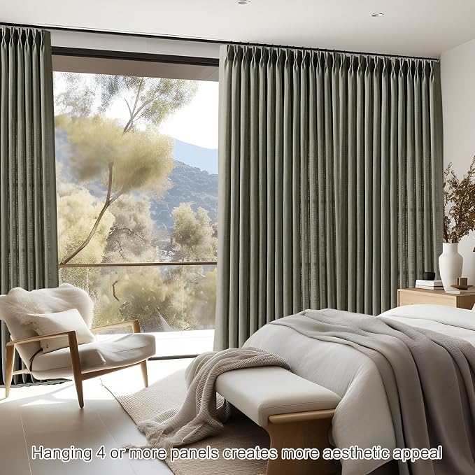 Dark Grey Pinch Pleated Linen Curtains 84 Inches Long for Living Room, Light Filtering Pleat Drapes Textured Thick Memory Trained Semi-Sheer Window Curtain with Hooks for Bedroom Dining Room, 2 Panels
