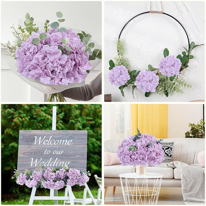 AVIVIHO 10pcs Fake Flowers Lavender Hydrangea Artificial Flowers Bulk (Not Squished, No Steaming Need) Silk Flowers with Stems for Wedding Decor,Home,Baby Shower,Table Centerpieces Decoration