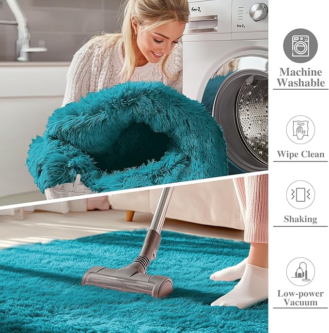 OLANLY 2x6 Machine Washable Runner Rugs for Hallway, Soft Fluffy Shaggy Bedside Rugs for Bedroom, Living Room, Indoor Floor Carpet for Kids Girls and Boys, Nursery Rooms, Home Decor Aesthetic, Teal