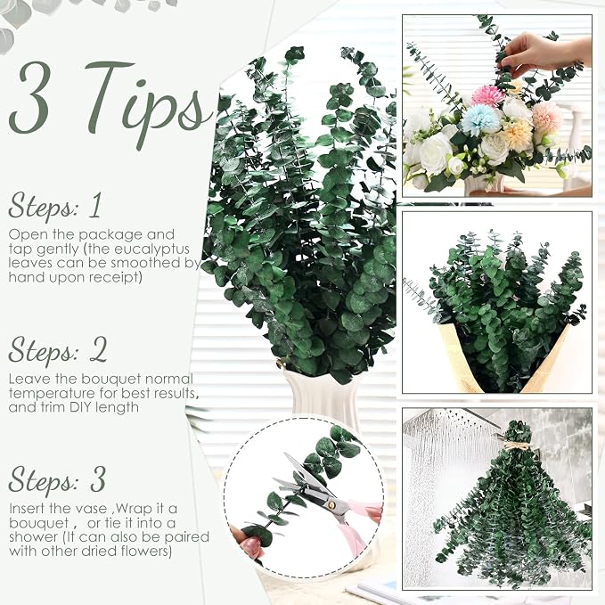 Knitgrip 120 Pcs Large Dried Eucalyptus Stems 17inch Natural Real Fresh Eucalyptus Branches for Shower Hanging Fresh Plant Greenery Leaves for Wedding Bathroom Vase Filler DIY Garland Decor