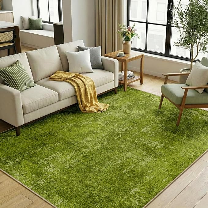 RELEANY Washable Area Rugs 5'x7' Non-Slip Modern Abstract Soft for Living Room Entryway Bedroom Nursery, Print Pattern, Grass Green