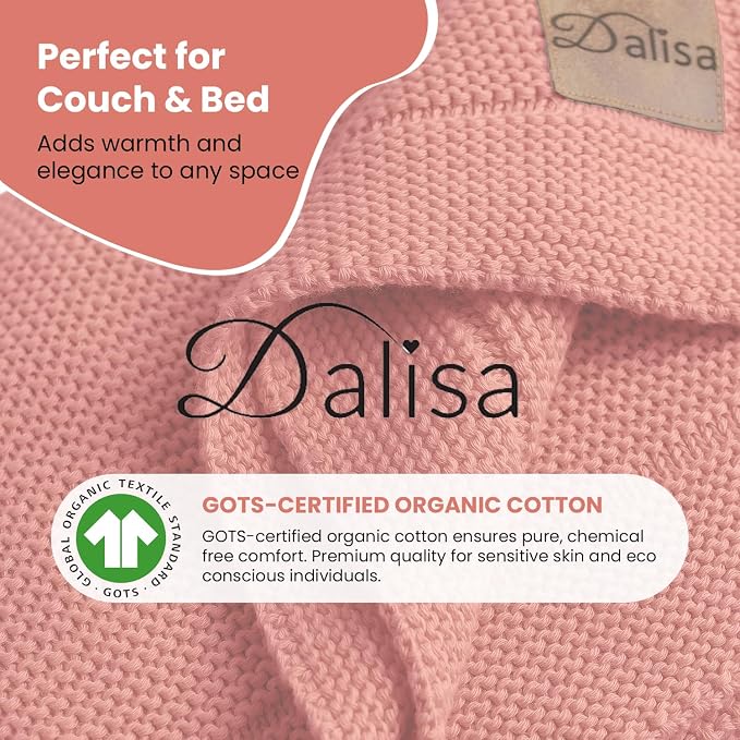 Dalisa 100% Organic Turkish Cotton Throw Blanket - GOTS Certified, Cozy - Perfect for Couch, Bed, and Home Decor - Boho Vintage Knit Alina (Amber Glow, 60x80)