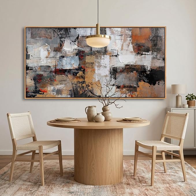 Abstract Canvas Wall Art - Modern Minimalist Wall Painting - Brown Decorations - Framed Wall Art for Bedroom, Office - Artwork Wall Decor - Brown Bedroom Wall Decor Above BedAbstract Canvas Wall Art 24×48IN