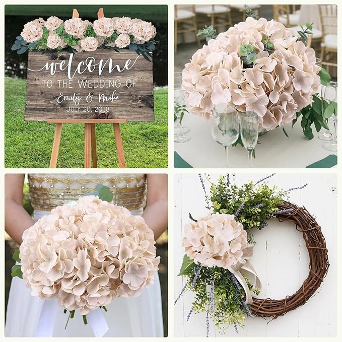 AVIVIHO 65pcs Fake Flowers Beige Hydrangea Artificial Flowers Bulk (Not Squished, No Steaming Need) Silk Flowers with Stems for Wedding Decor,Home,Baby Shower,Table Centerpieces Decoration