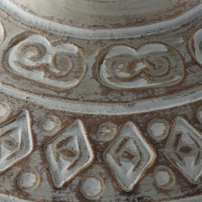 Deco 79 Ceramic Decorative Vase Antique Style Centerpiece Vase with Geometric Tribal Carvings, Flower Vase for Home Decoration 11" x 11" x 15", Green