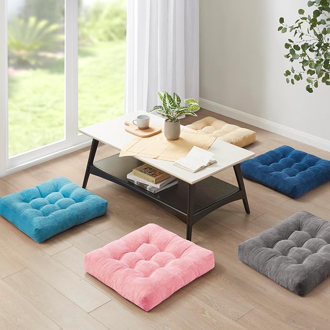 Degrees of Comfort Floor Cushion 6 Pack for Meditation, Home Office & Studio – Corduroy Soft Seating Set, 22 Inch, High-Density Foam, Square Shape, Pink