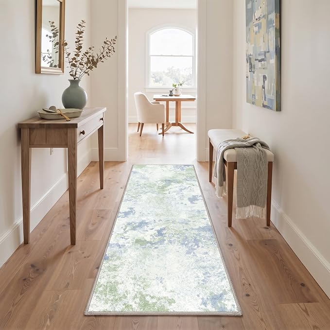 BEIMO Area Rugs 6x9 for Living Room Bedroom, Modern Abstract Machine Washable Rug, Large Soft Low Pile Floor Cover with Non Slip Backing for Dining Room, Blue Green Ivory