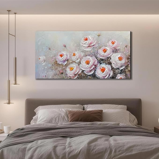 Acocifi Peony Canvas Wall Art Pink Florals Textured Picture 58"x29" | Vintage Impression Artwork, Waterproof Canvas, Easy to Hang, Durable Colorfast, Suitable for Bedroom Living Room Home Decor