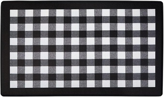 Anti-Fatigue Floor Comfort Mat - 18 x 30 Inch (Buffalo Check Black) - Waterproof Non-Slip Rug - Easy to Clean Cushioned Mat for Kitchen, Bathroom, Standing Desk & Office - Achim Home Decor