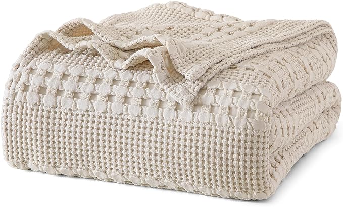 PHF 100% Cotton Waffle Blanket King Size for Bed, Lightweight Breathable and Soft for Summer, Luxury Aesthetic Waffle Weave Blanket for Home Decor & Gifts for Women, 108"x90", Light Taupe/Oatmeal