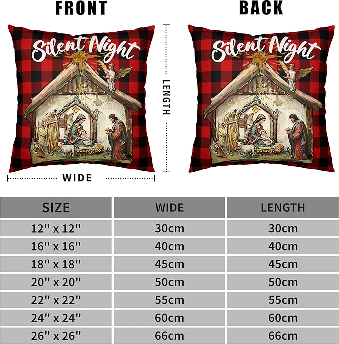 Jesus Nativity Pillow Case Red Buffalo Plaid Christmas Pillow Covers 18x18 Set of 2 Xmas O Holy Night Silent Night Throw Pillow Covers for Living Room Couch Bedroom